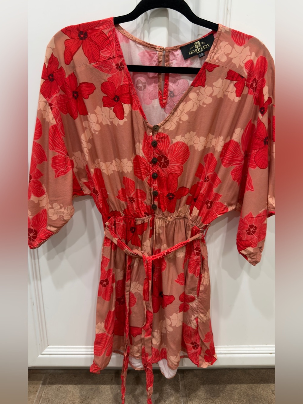 LexBreezy Red Floral Tie-Waist Romper